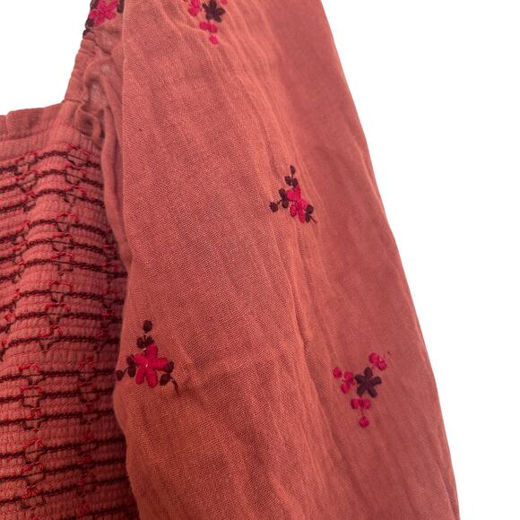 Free People Dahlia Floral Embroidered Smocked Puff Sleeve Boho Pant Jumpsuit - Picture 8 of 11